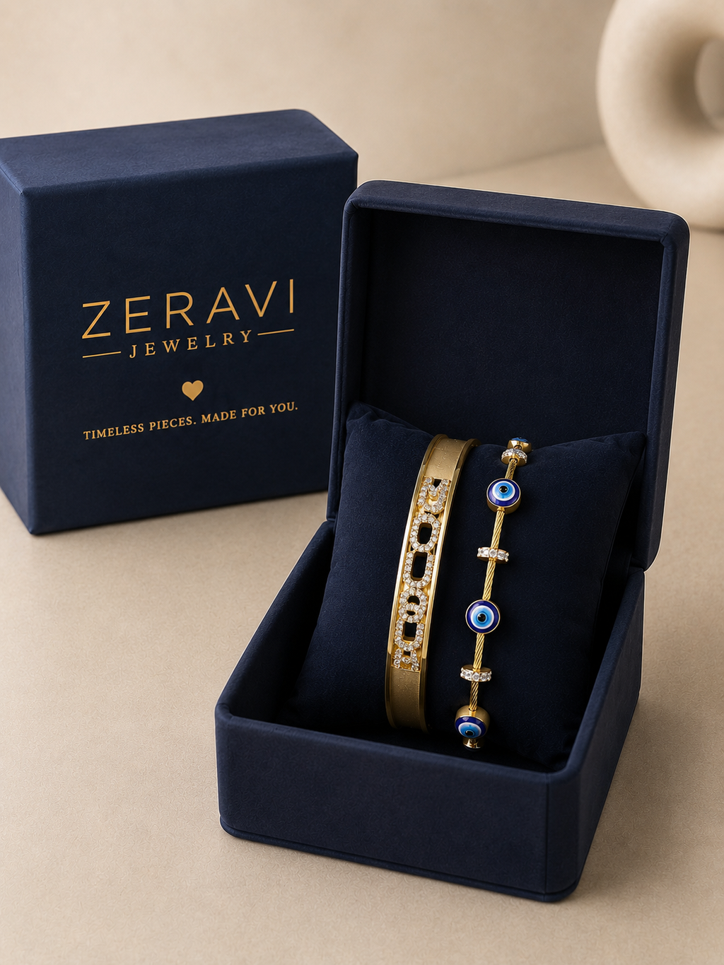 Personalised Bangle + Evil eye Stack