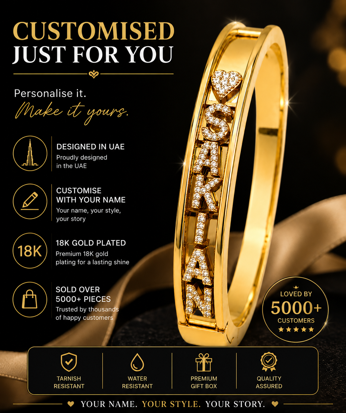 18K Gold Plated Personalised Bangle