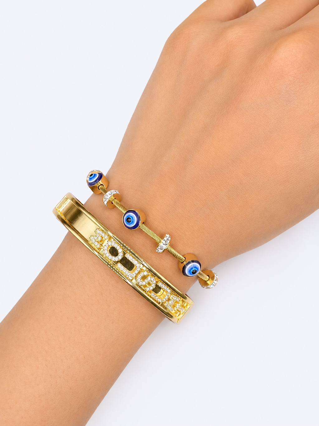 Personalised Bangle + Evil eye Stack